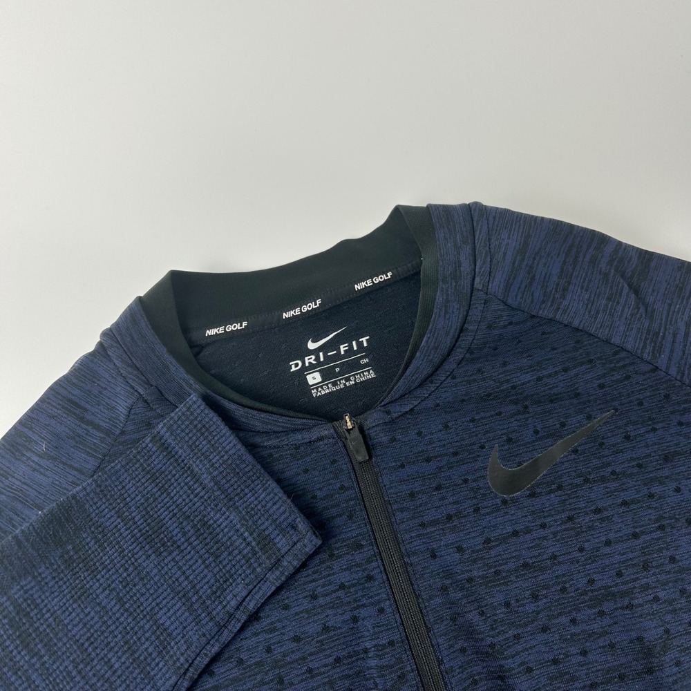 Nike Mens S Blade Collar Golf Dri-FIT 1/4 Zip Pullover Navy Black Athletic